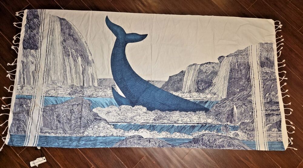 Inoui Editions Fouta 100 Simone Whale Throw Scarf Towel Nautical Waterfall 39X75